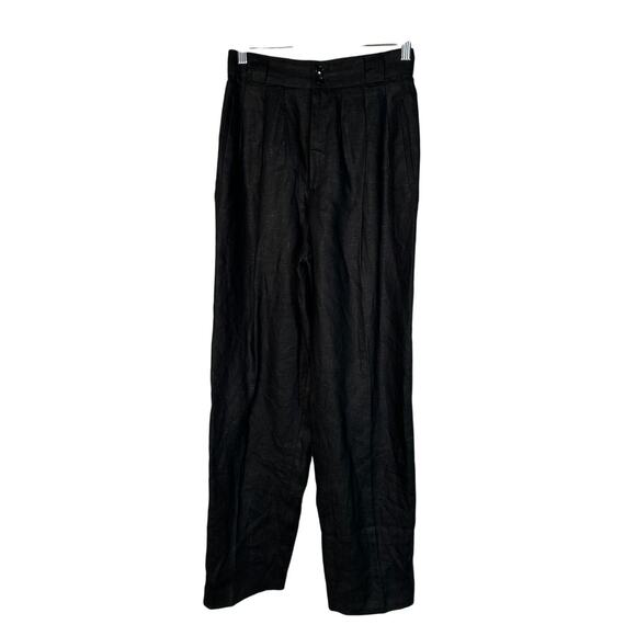 Neiman Marcus 4 Collectible Gold 100% LINEN Wide Leg High Waist Pants $290 Black - Picture 2 of 8